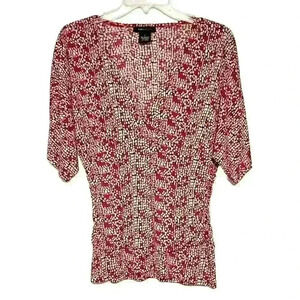 BCBGMaxAzria Womens V-Neck Ruched Printed Shirt Blouse Preppy Y2K Size S